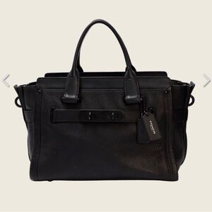 Coach Swagger Carryall 27 Bag Pebble Leather in Black on Black